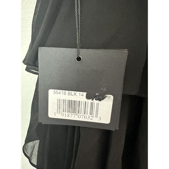 NWT Mac Duggal Black Sleeveless V-Neck Ruffle Tiered Dress 55416 Size 14 - Picture 10 of 10